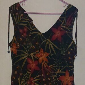 R&K Multicolor V-neck Polyester Sleeveless Tropical Floral dress Size 10
